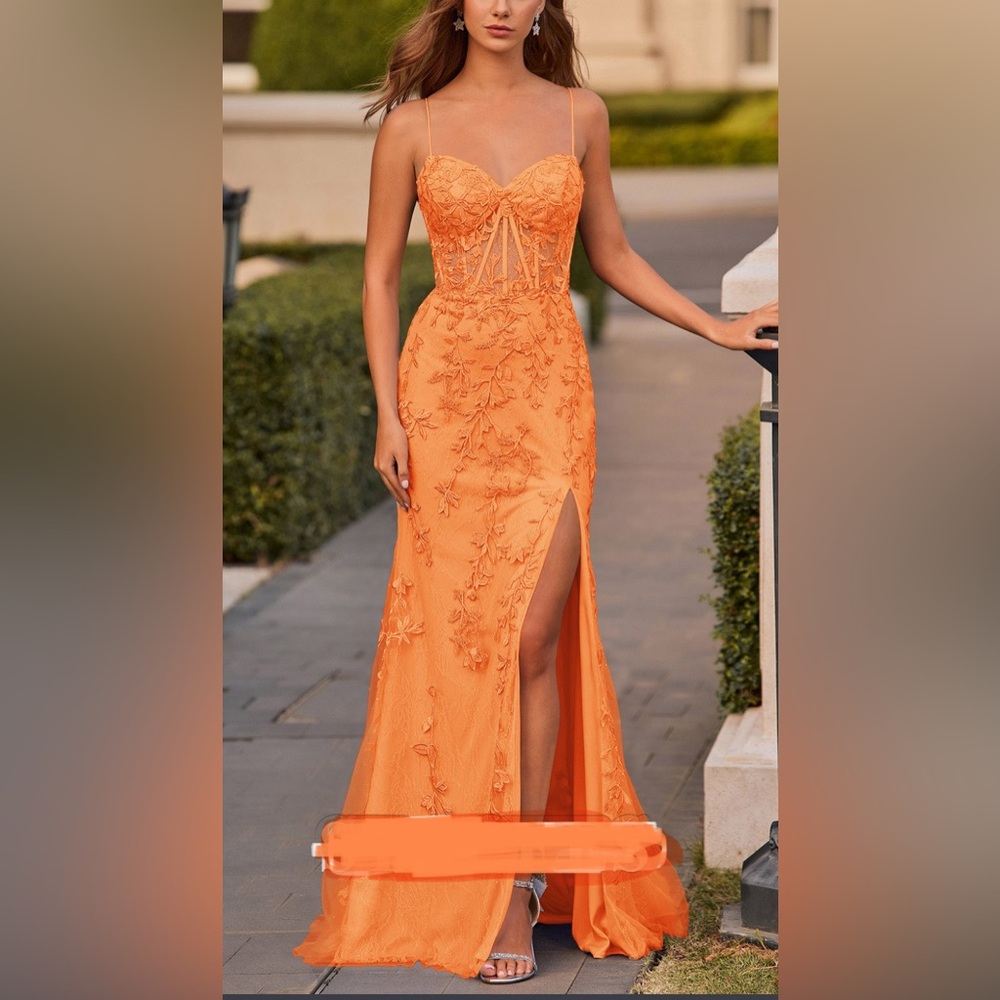 Mermaid Fitted V Neck Beading Leaf Lace Corset Sweep Train Slit Prom Dress